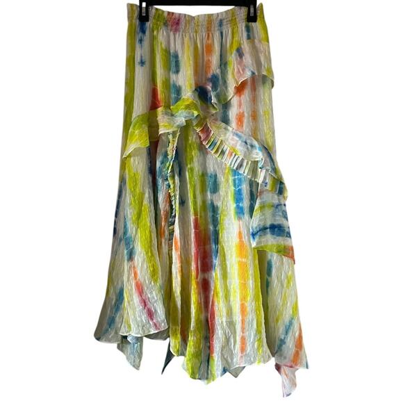 Tanya Taylor Teresa Tie Dye  Asymmetrical Silk Blend Midi Skirt Size 8 - Picture 2 of 12